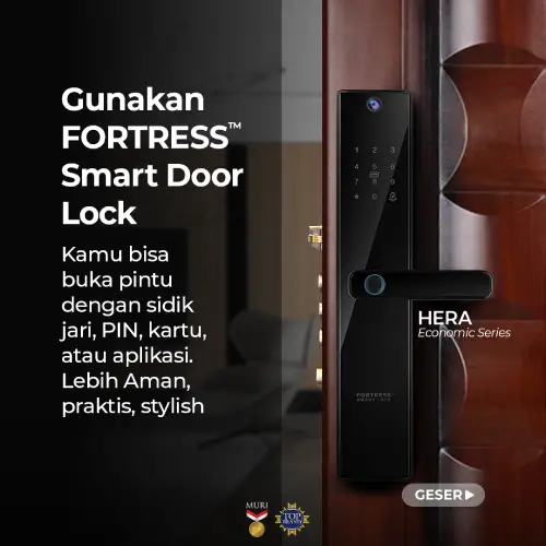 pintu besi dengan smart door lock fortress