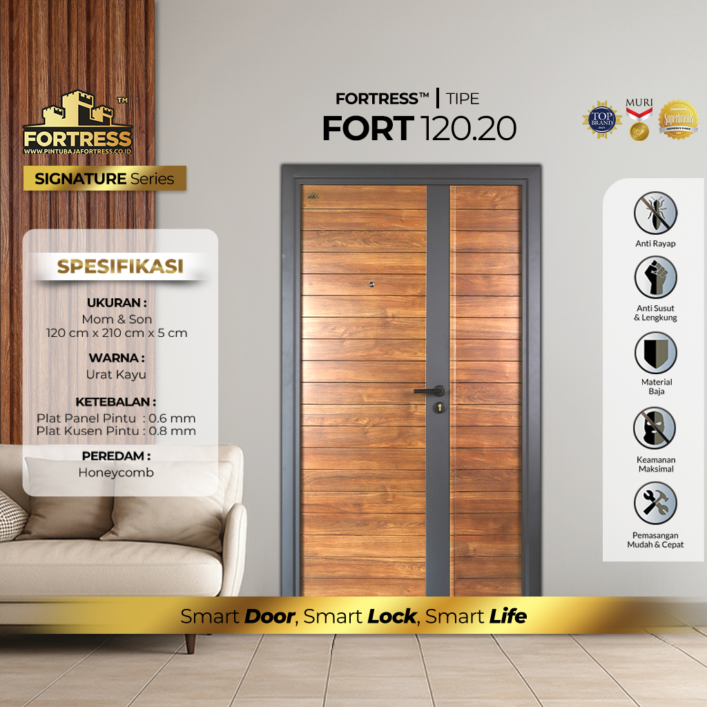 Pintu baja fortress tipe fort 120.20 minimalis 2 daun besar kecil