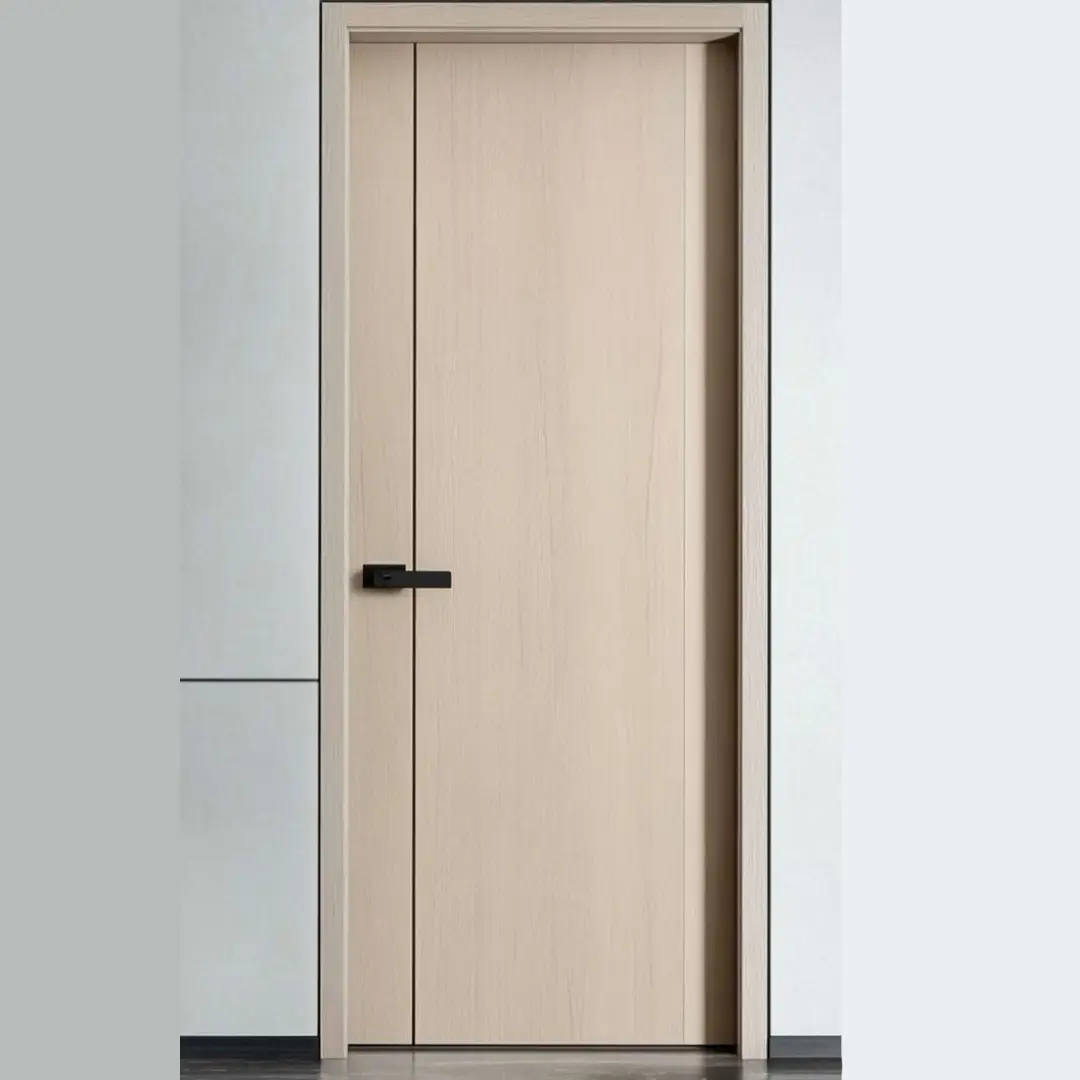 Pintu Kayu Krem Terang dengan Garis Vertikal