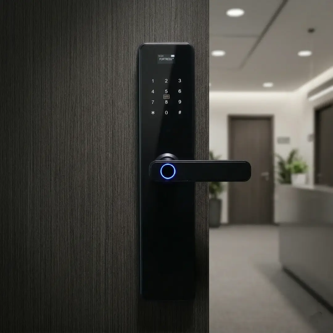 pintu kantor dengan smart lock fortress