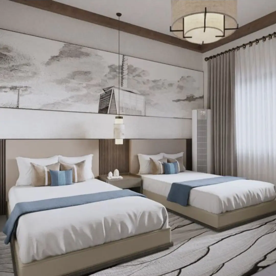 Kamar Hotel dengan Lukisan Dinding Estetik