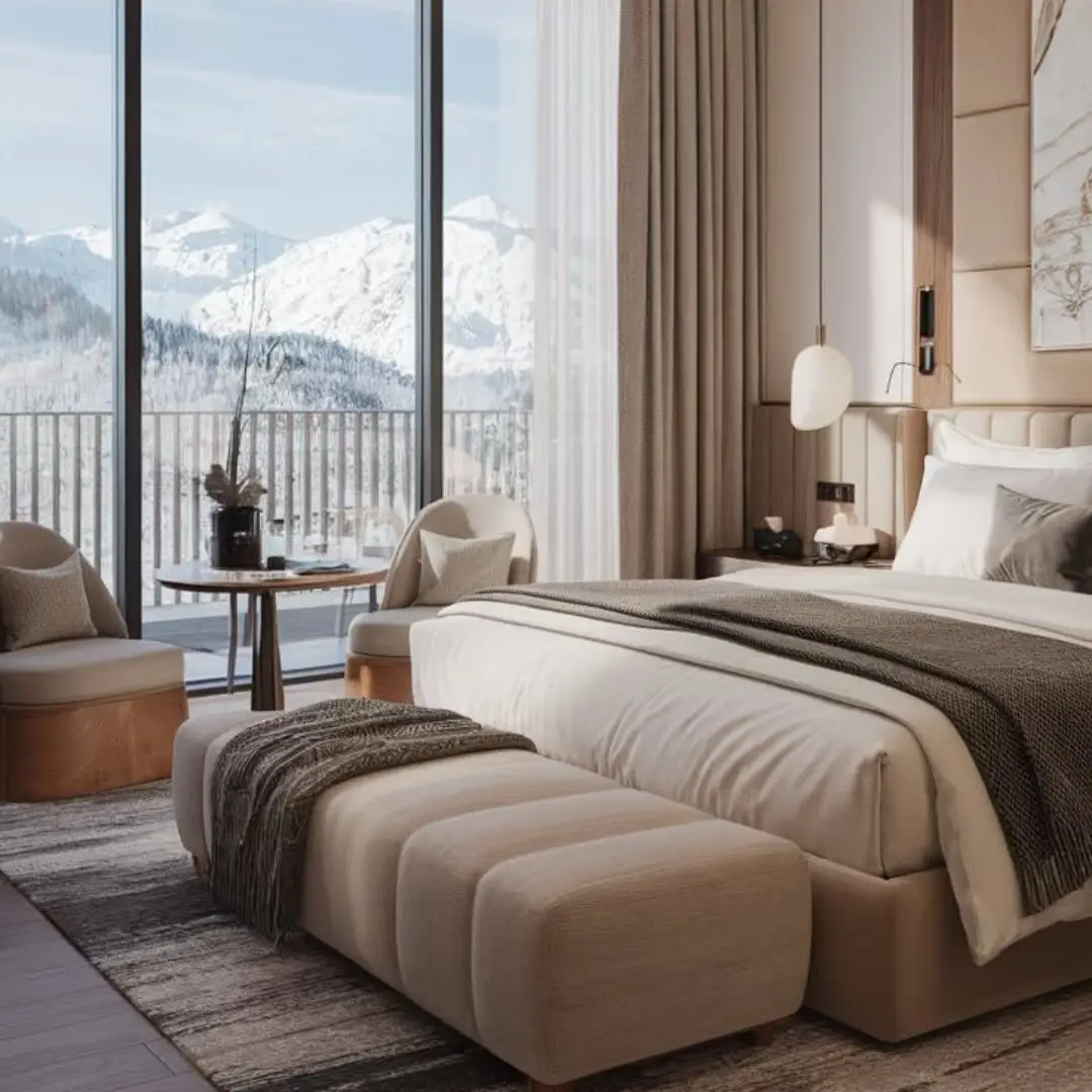 Kamar Hotel dengan Pemandangan Gunung Cantik