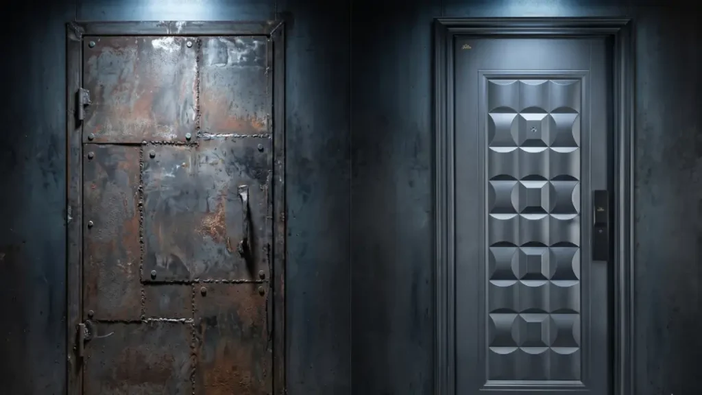 apa bedanya pintu baja dengan pintu besi