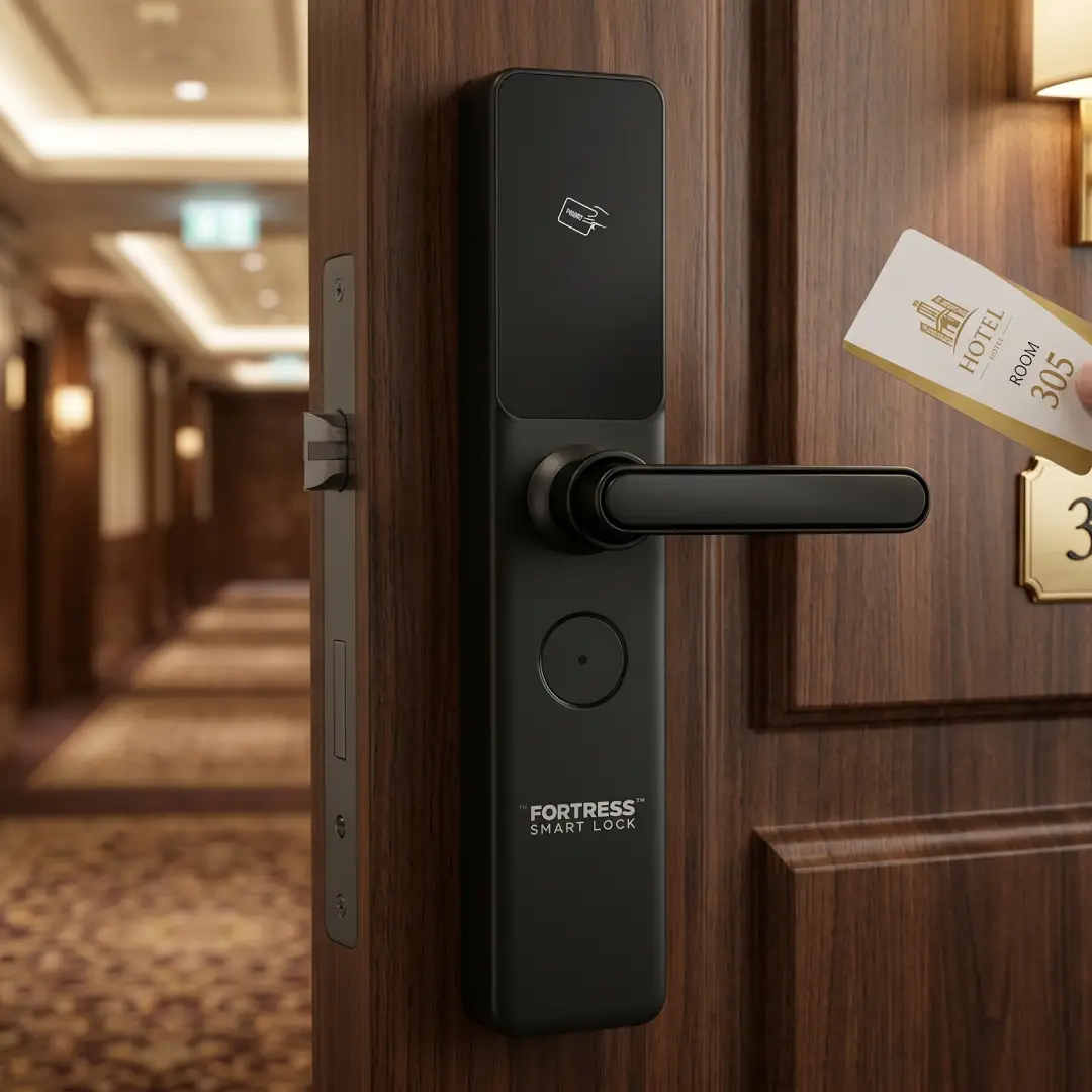 pintu hotel dengan smart door lock fortress type chronos