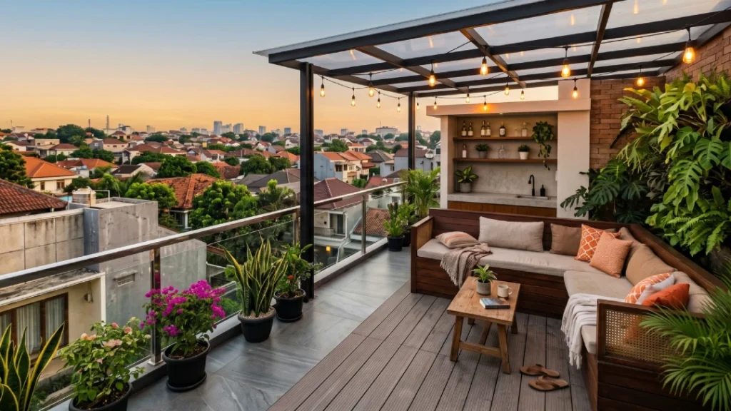 desain teras rooftop rumah kecil