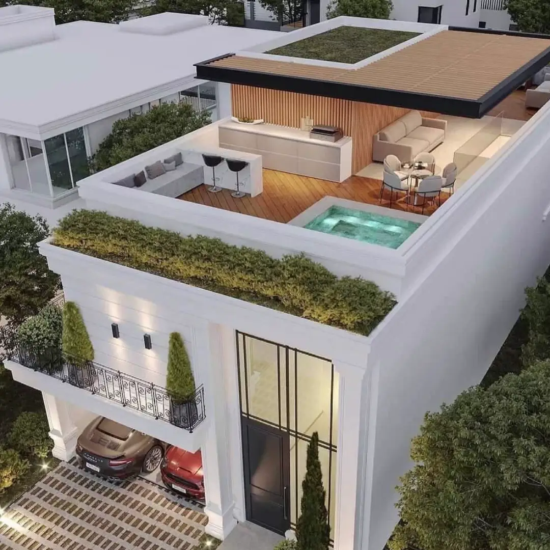 Kolam Renang Rooftop dengan Taman dan Mini Bar