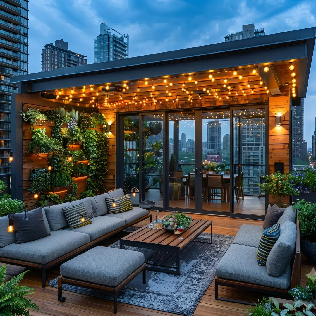 Rooftop Minimalis dengan Lampu Gantung Estetik