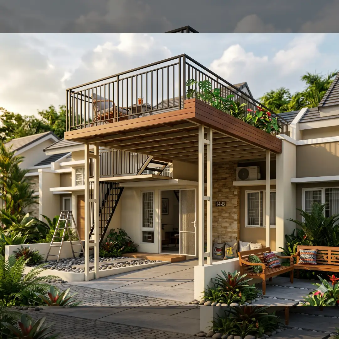 Rooftop Rumah Subsidi Simple Bergaya Tropis