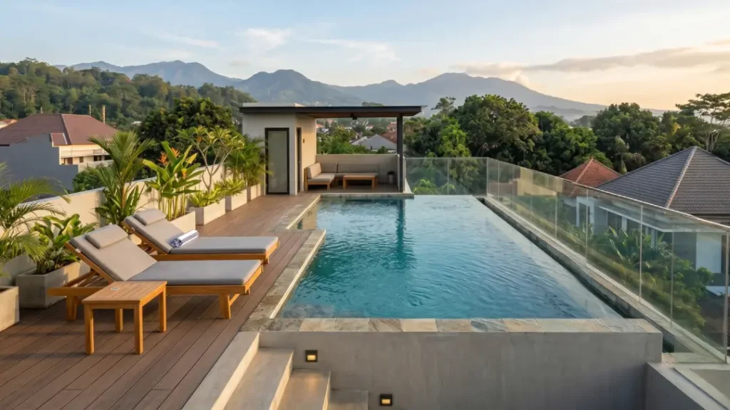 kolam renang rooftop rumah minimalis