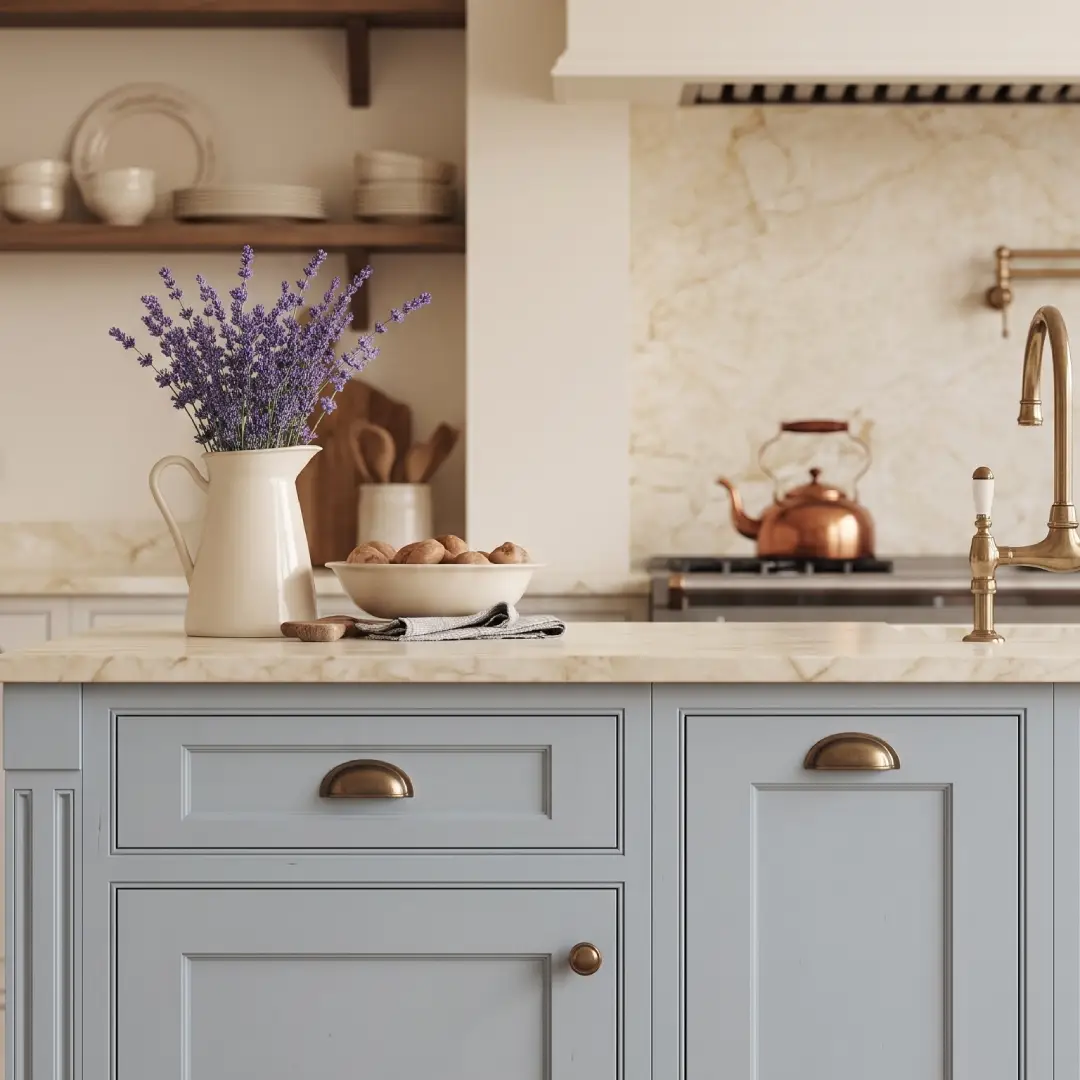 Dapur Klasik Warna Cream dan Biru