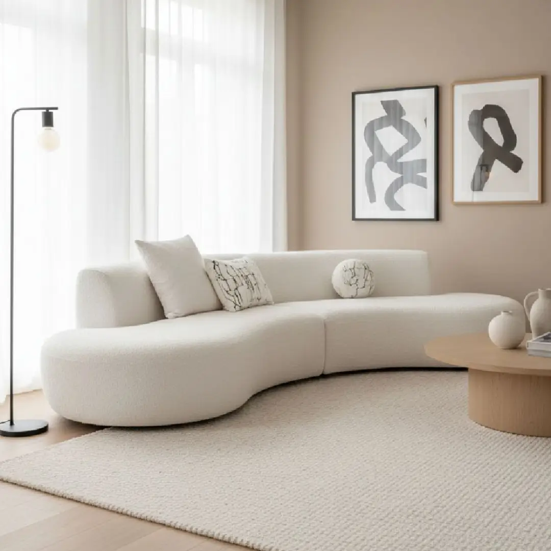 Model Ruang Tamu Modern dengan Sofa Lengkung yang Nyaman
