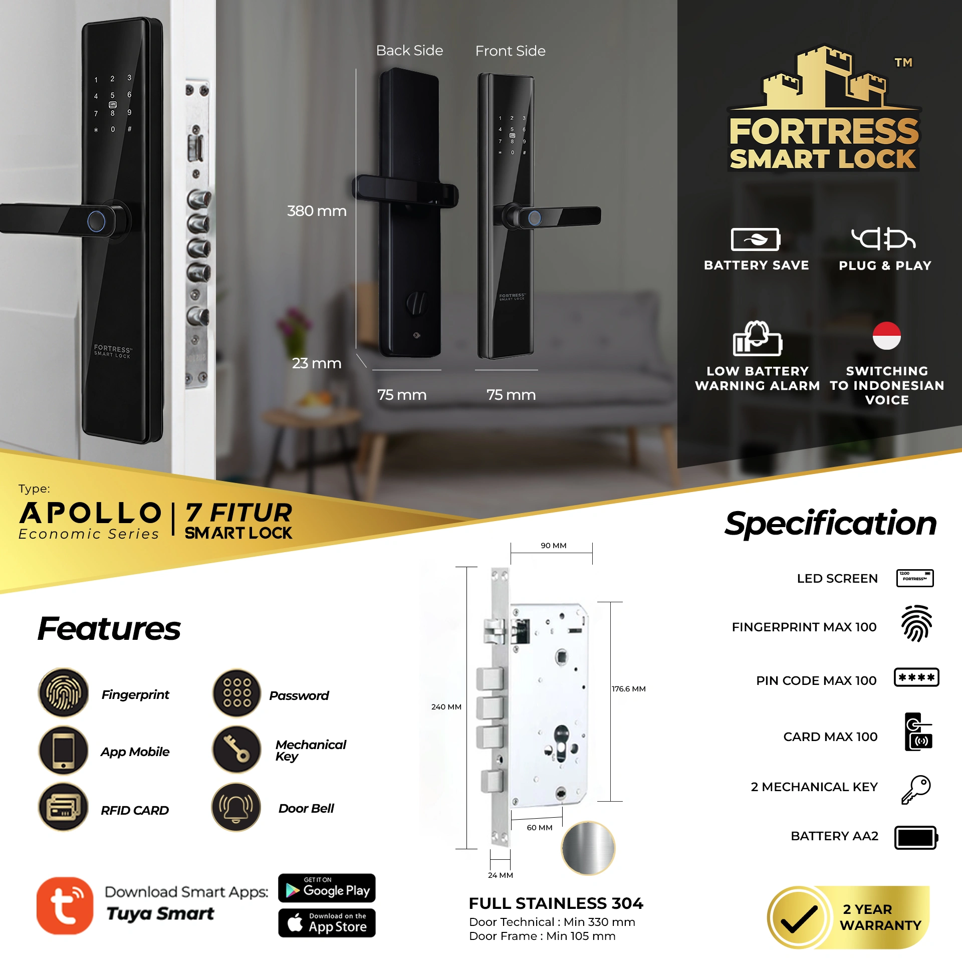 SPESIFIKASI SMART DOOR LOCK FORTRESS APOLLO
