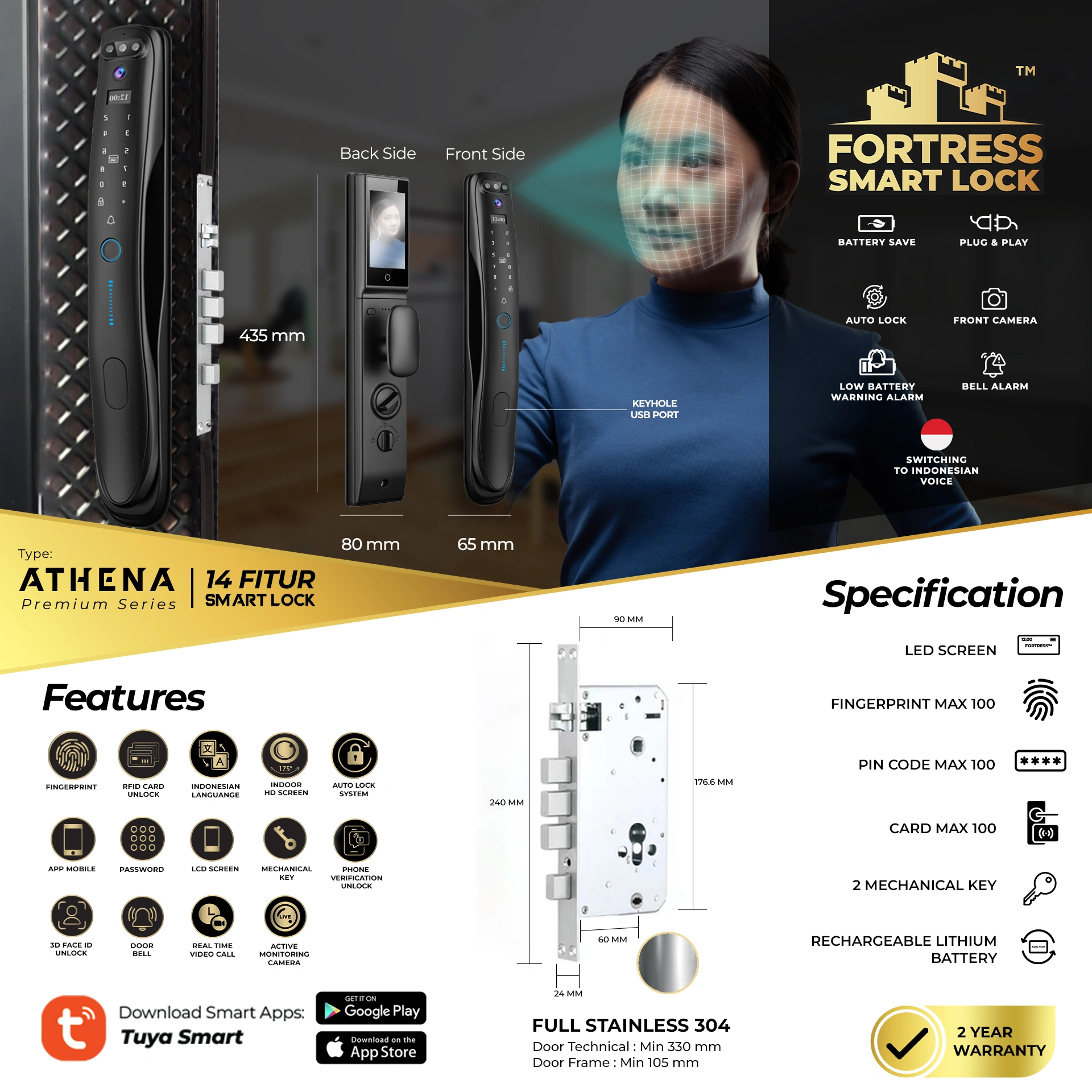 SPESIFIKASI SMART DOOR LOCK FORTRESS ATHENA