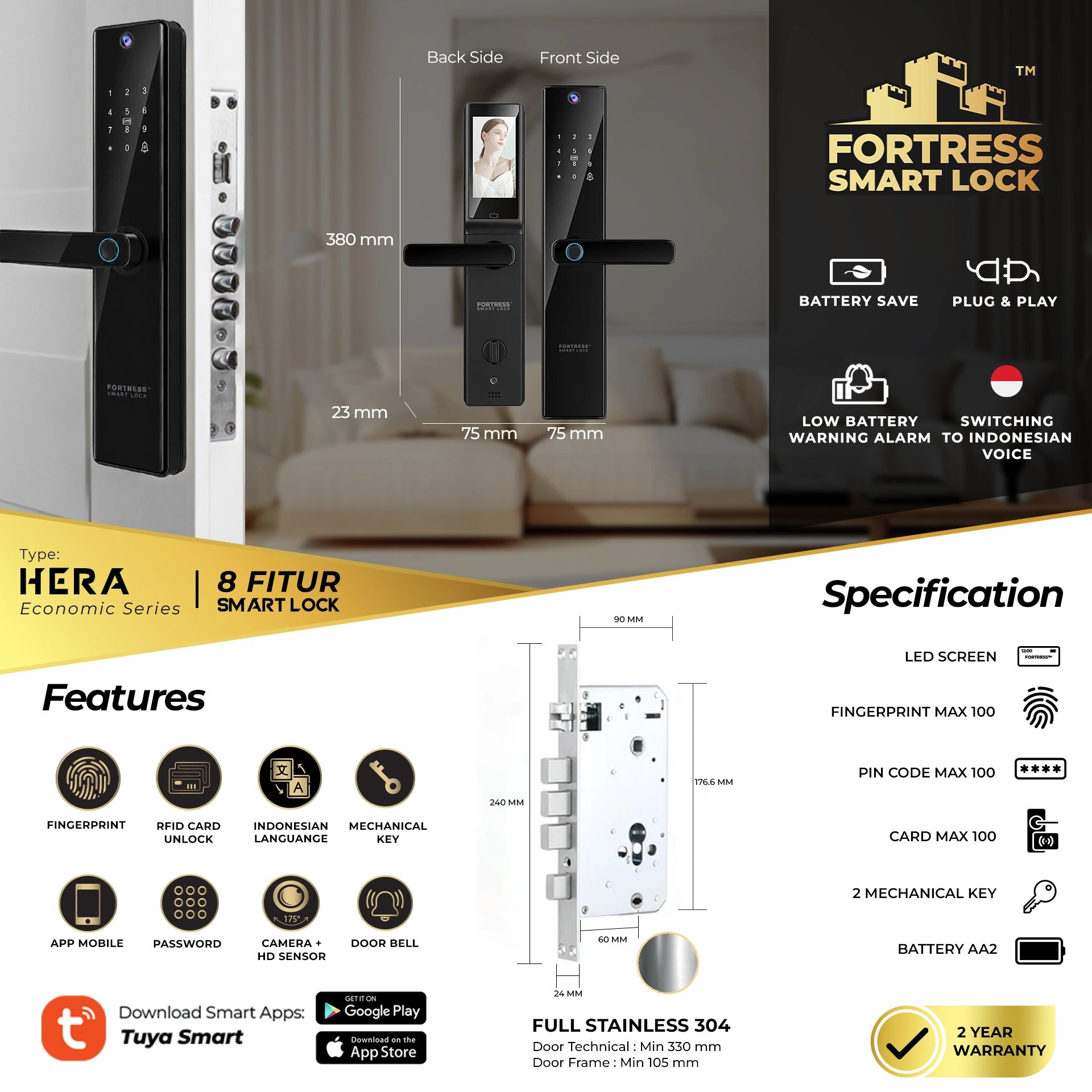 SPESIFIKASI SMART DOOR LOCK FORTRESS HERA