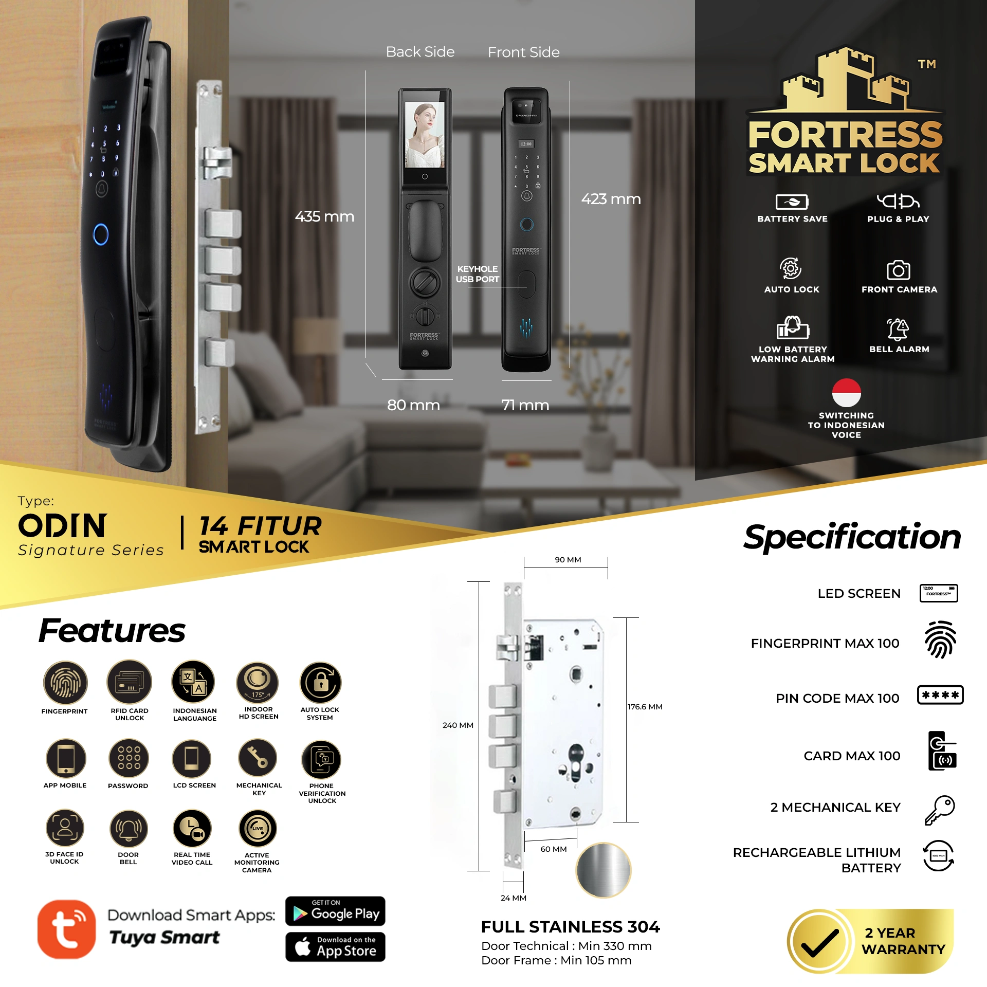 SPESIFIKASI SMART DOOR LOCK FORTRESS ODIN