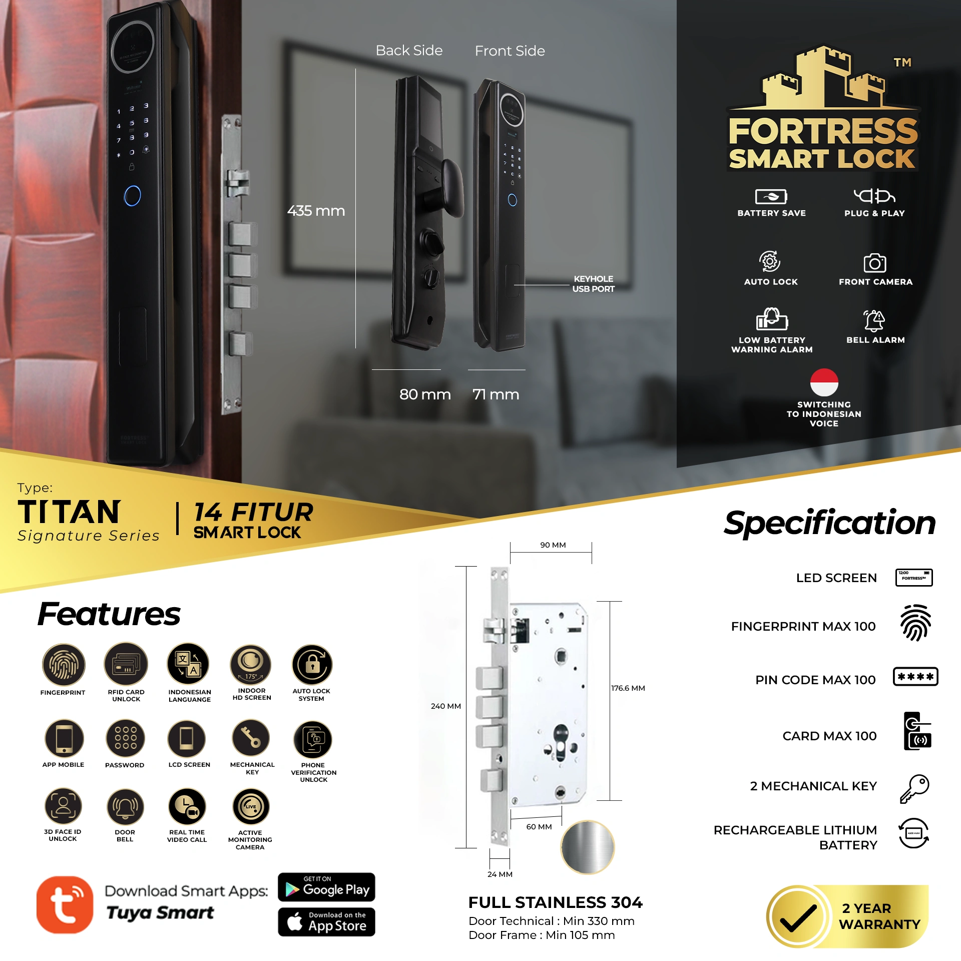 SPESIFIKASI SMART DOOR LOCK FORTRESS TITAN