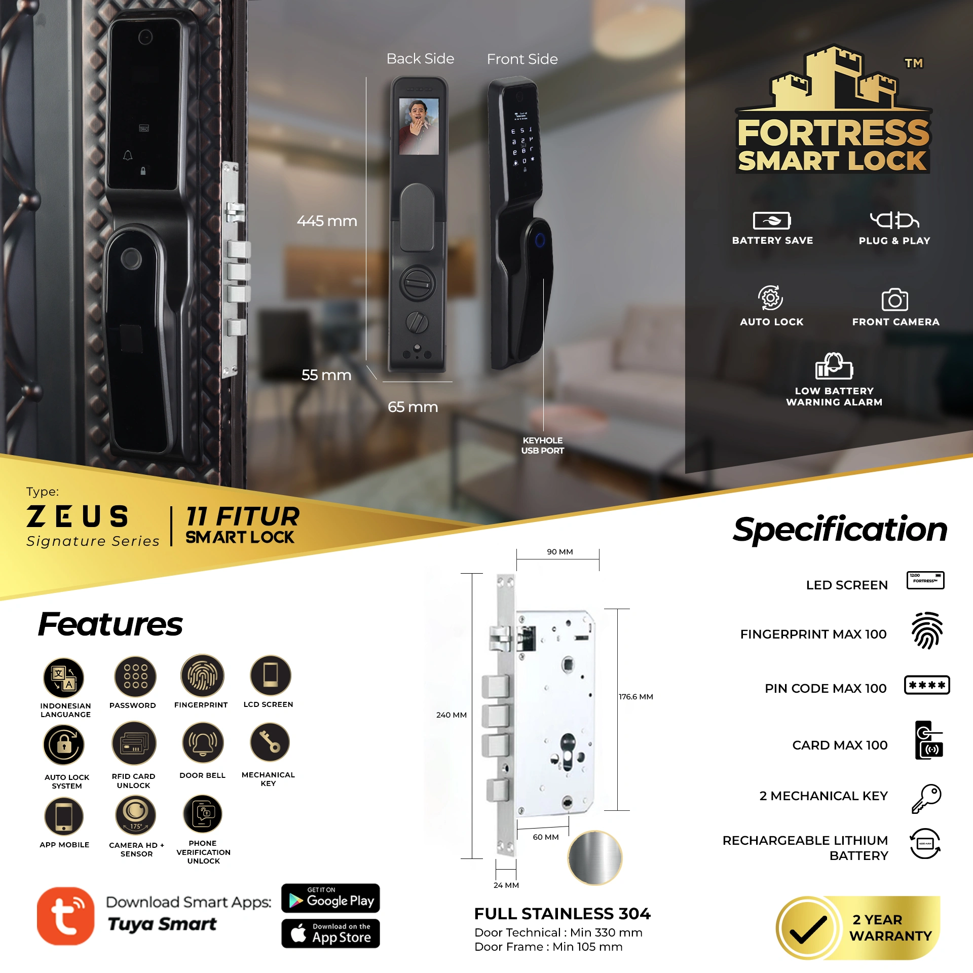SPESIFIKASI SMART DOOR LOCK FORTRESS ZEUS