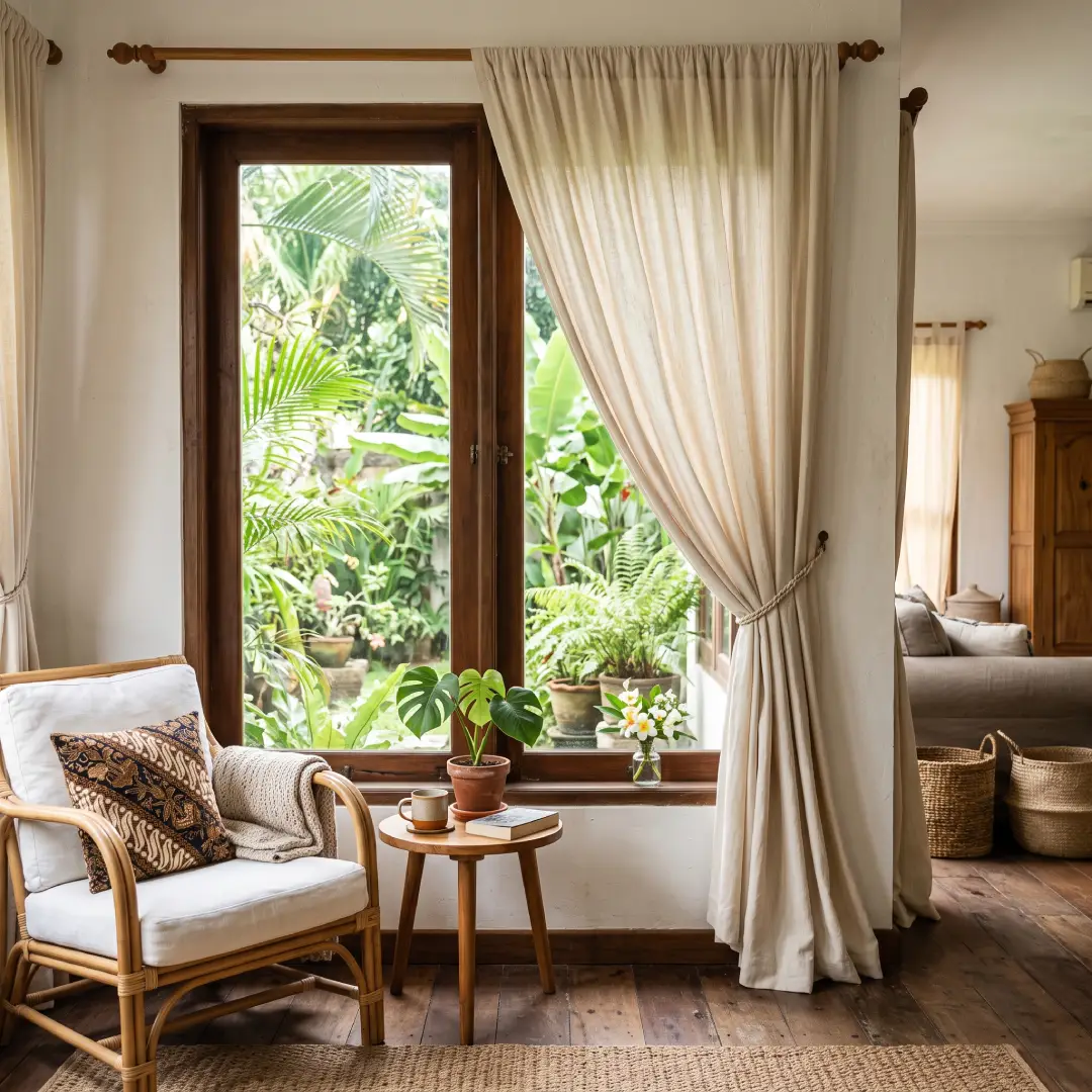 interior rumah dengan gorden warna cream