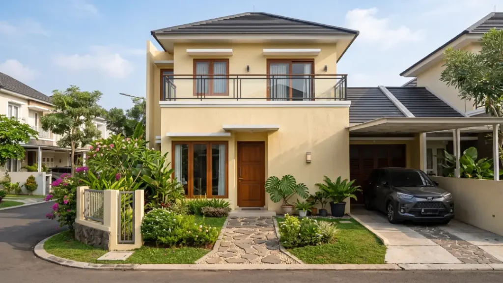 Fasad Rumah dengan Cat Cream Kuning