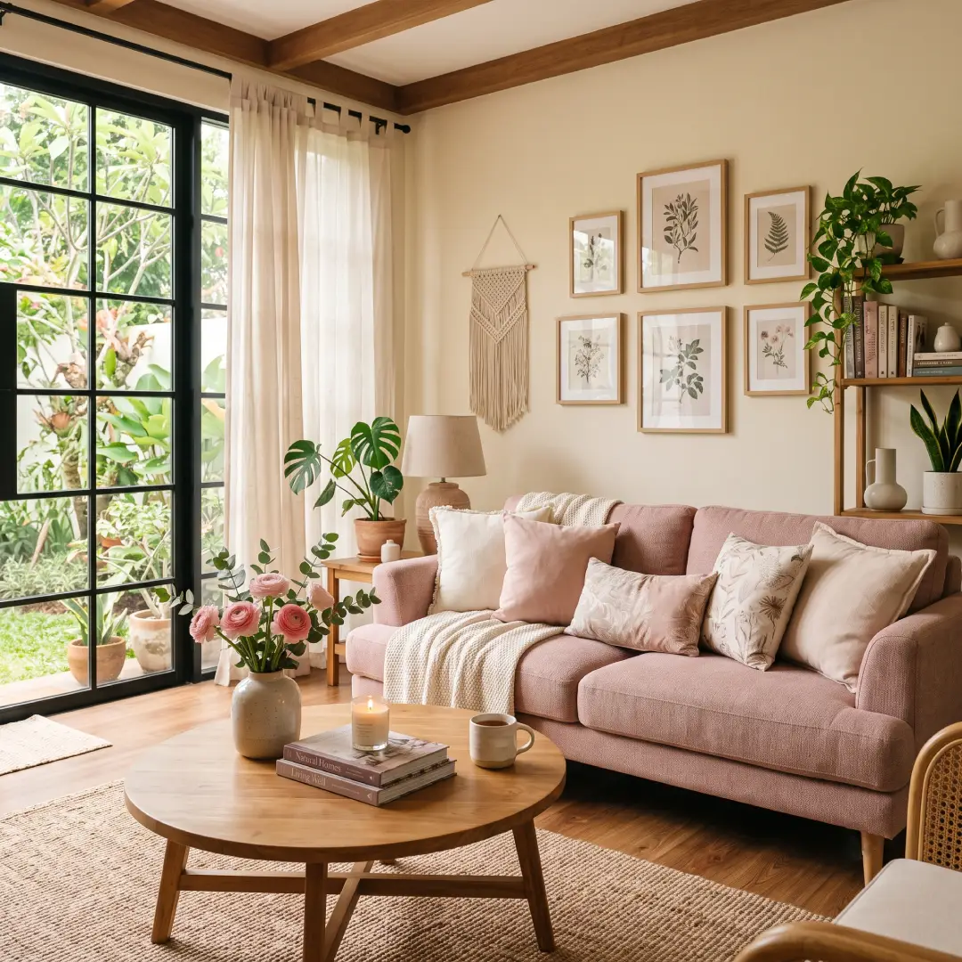 Interior Rumah Warna Cream dan Pink