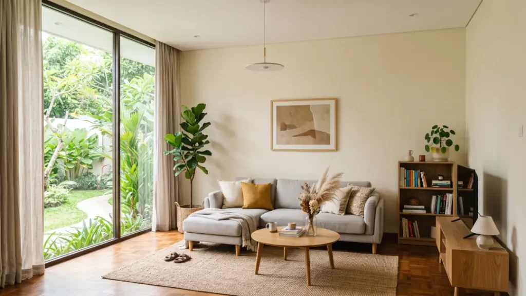 Interior Rumah dengan Dinding Warna Cream Polos