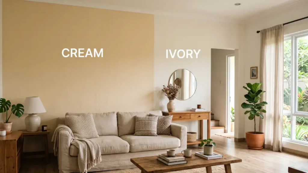 Interior Rumah dengan Dinding Warna Cream dan Ivory
