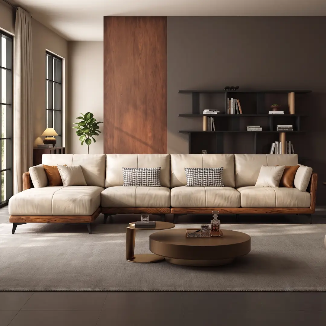 Model Sofa Kayu Warna Cream dengan Kesan Natural