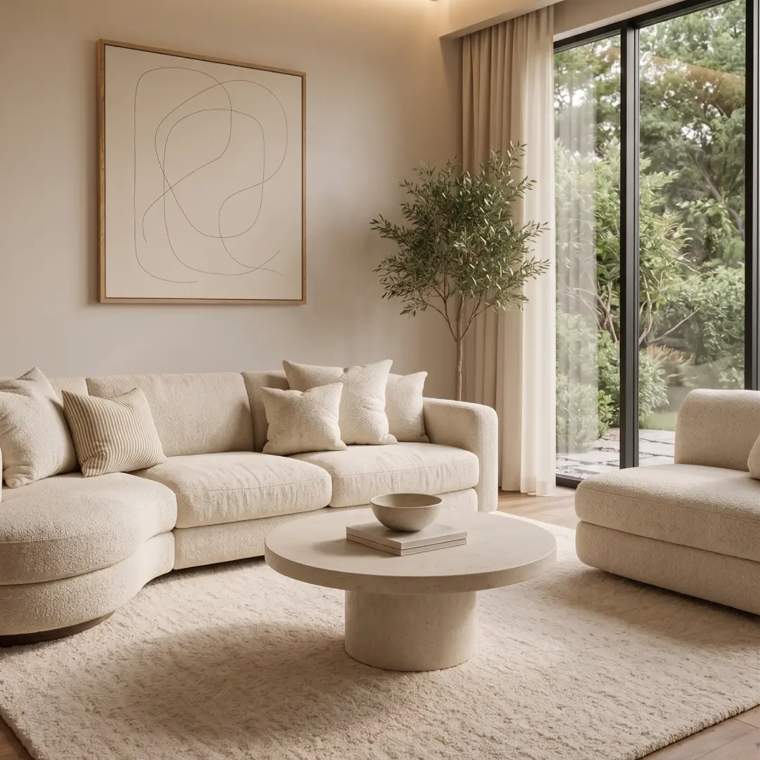 Sofa Cream dengan Ujung Bulat