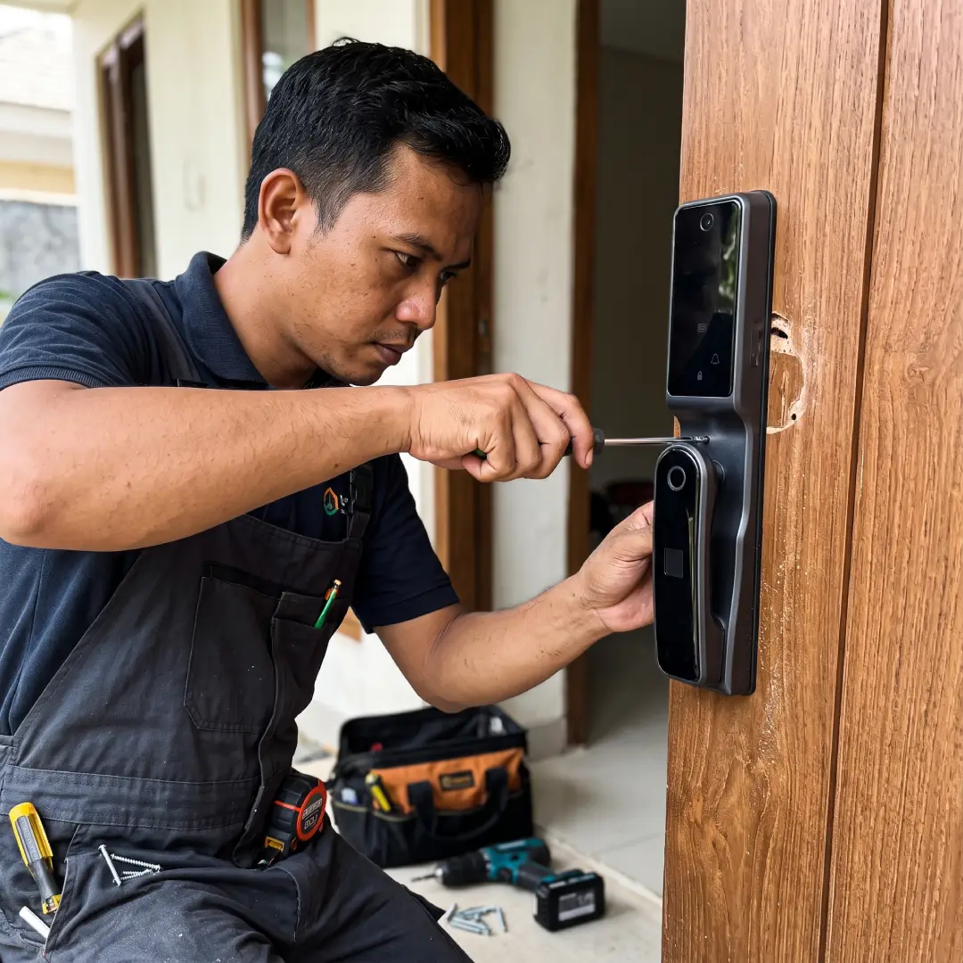 teknisi pasang smart door lock fortress